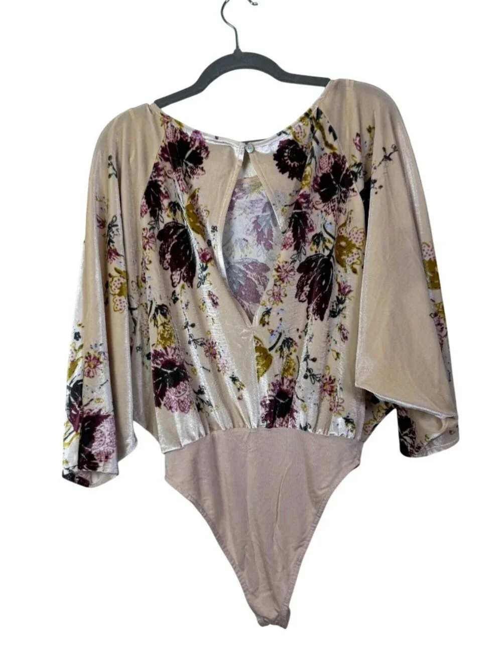 Intimately Free People Babe Slouchy Floral Velvet Bodysuit Dolman Beige size XS